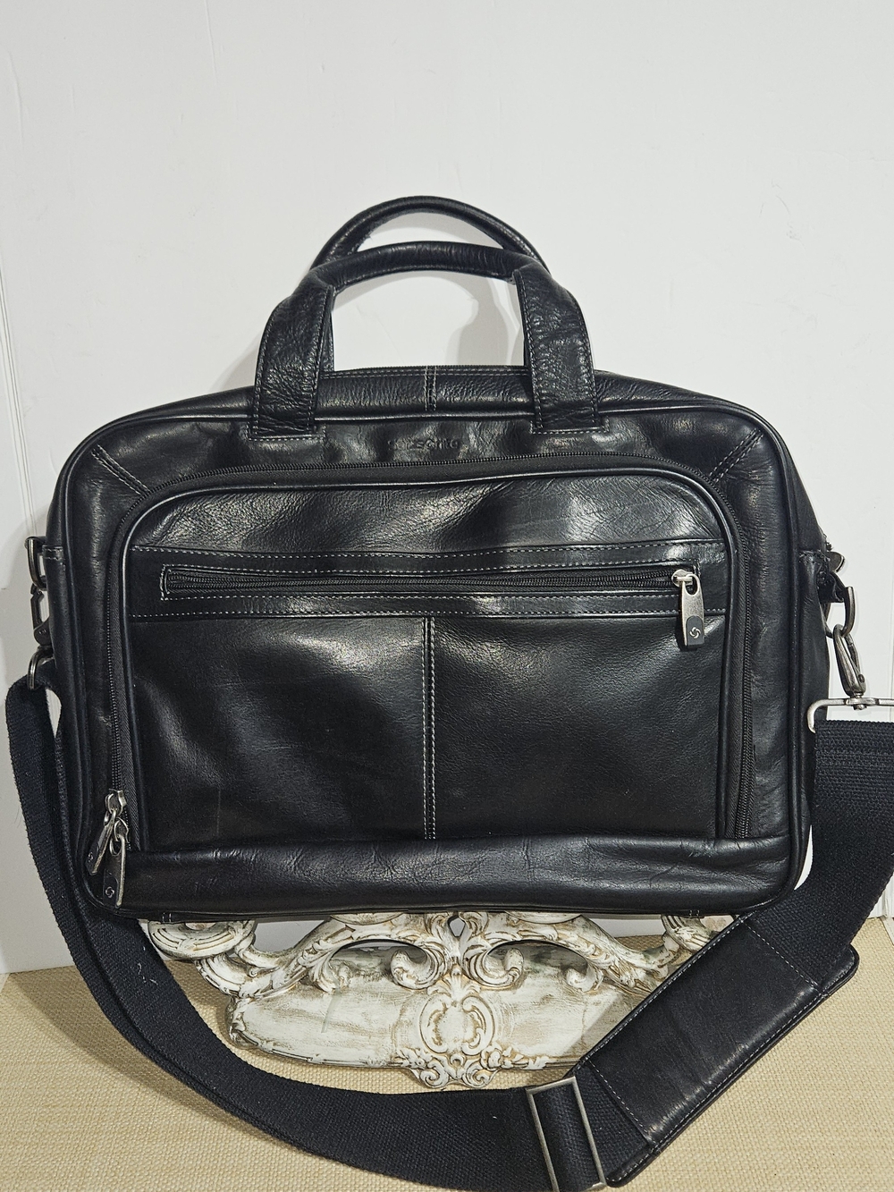 Samsonite Black Leather Men’s Messenger Briefcase Bag Laptop Travel Business